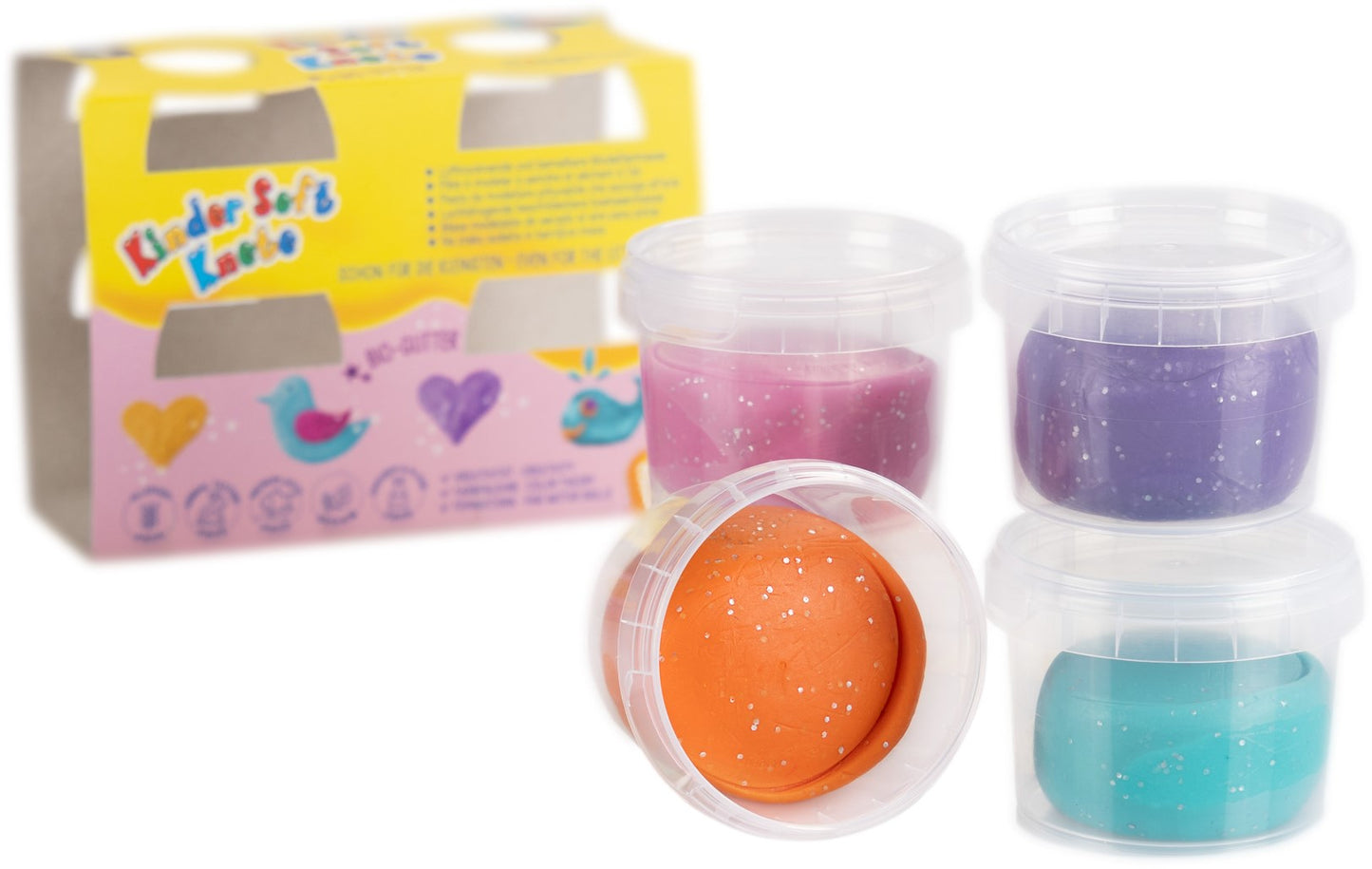 Pâte à modeler souple pour enfants paillettes bio 4X 80gr