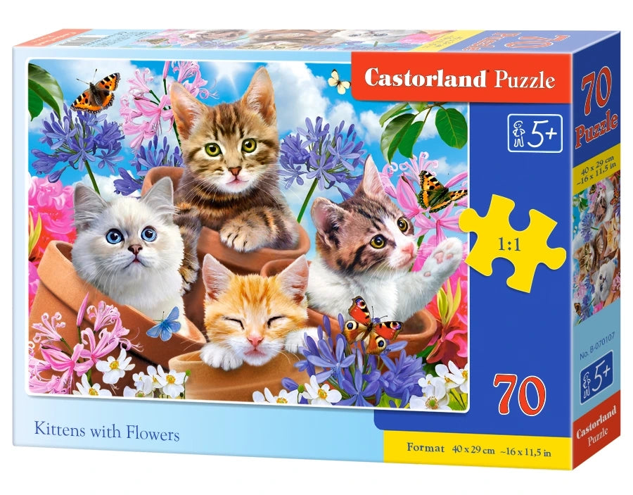 puzzel Kittens with flowers 70pc