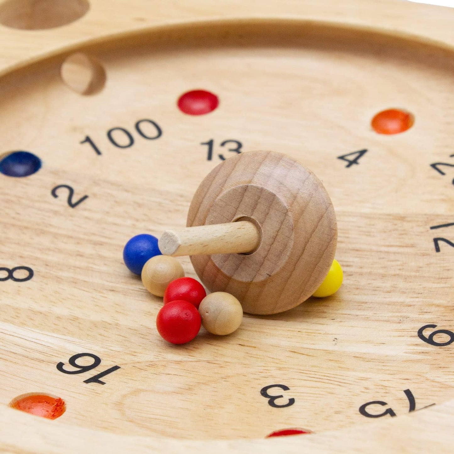 roulette in hout met tol en houten kogels