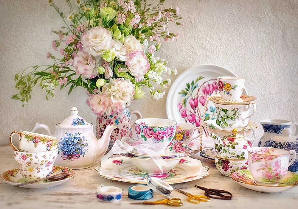 puzzle nature morte avec porcelaine et fleurs 500pc