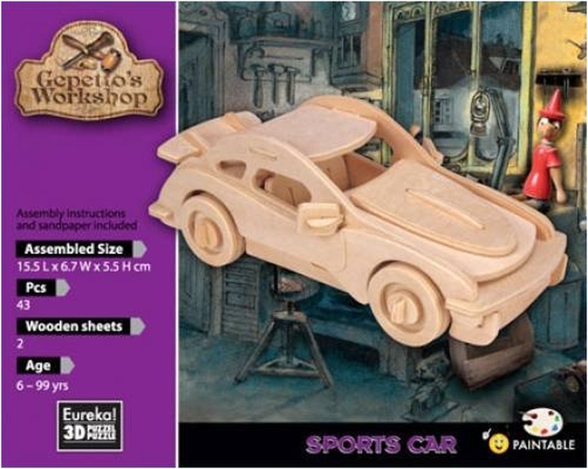 houten 3D puzzel sportauto