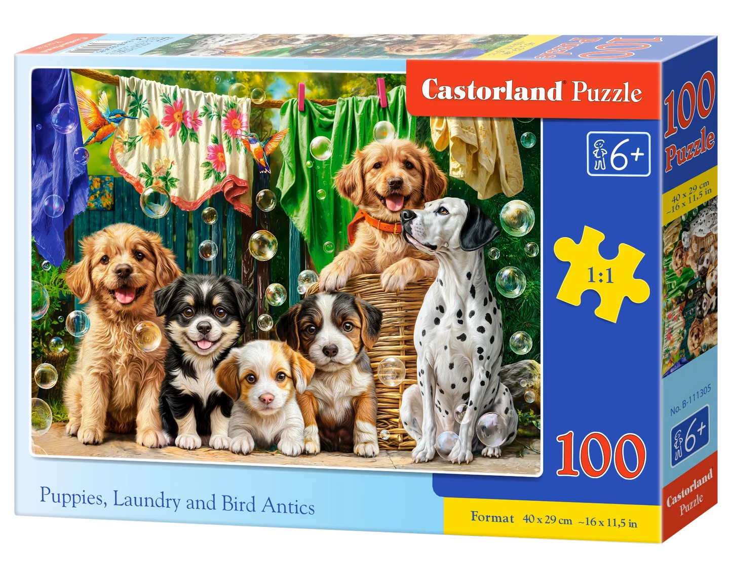 puzzle puppies, laundry and bird antics 100pc