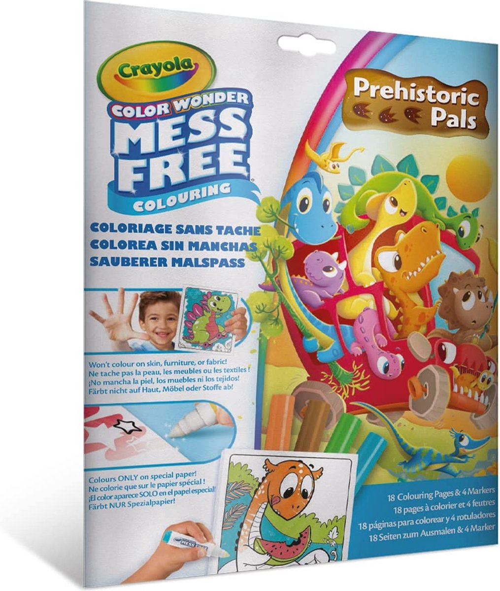 dino's 'prehistoric pals' set kleurboek met stiften colorwonder CRAYOLA