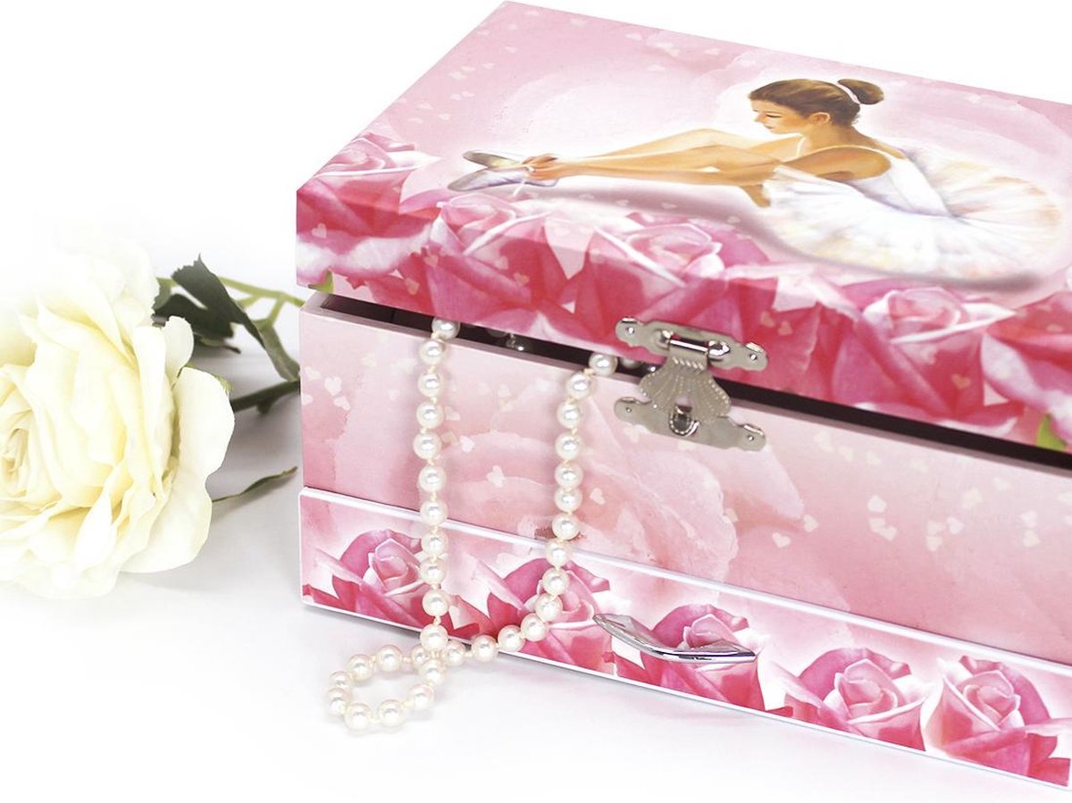 boîte à bijoux avec musique grande ballerine rose