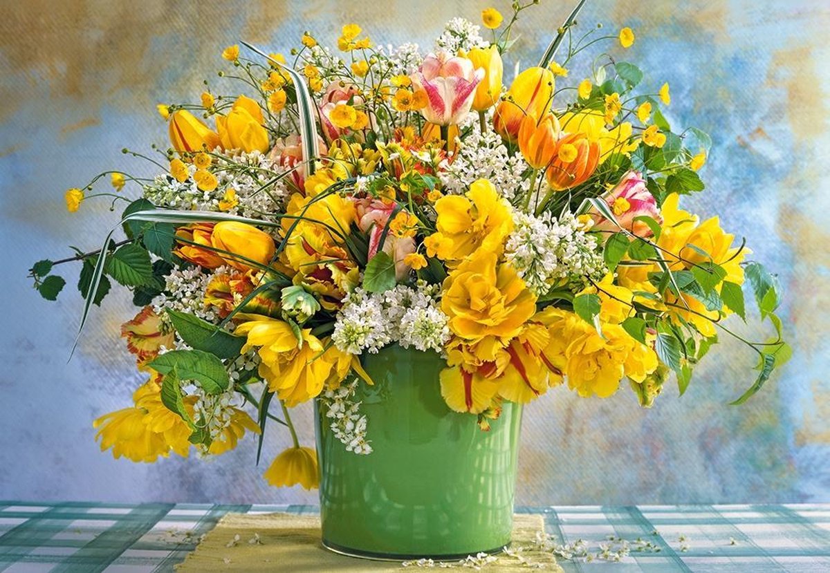 Puzzel Spring Flowers in green vase 1000pc