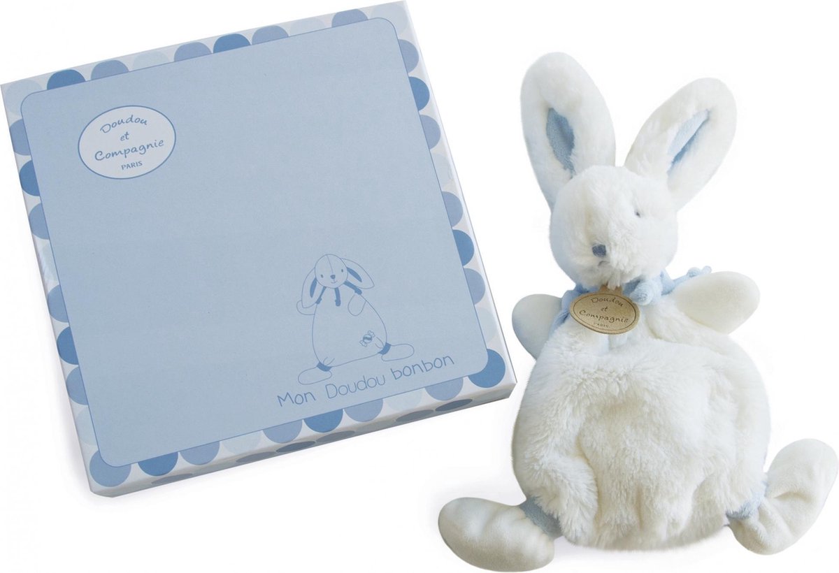 knuffeldoekje konijn blauw - lapin bonbon 26cm - doudou lapin bleu