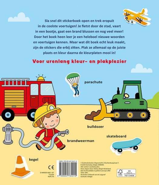 kleur- en stickerboek met woordjes - allemaal voertuigen NED