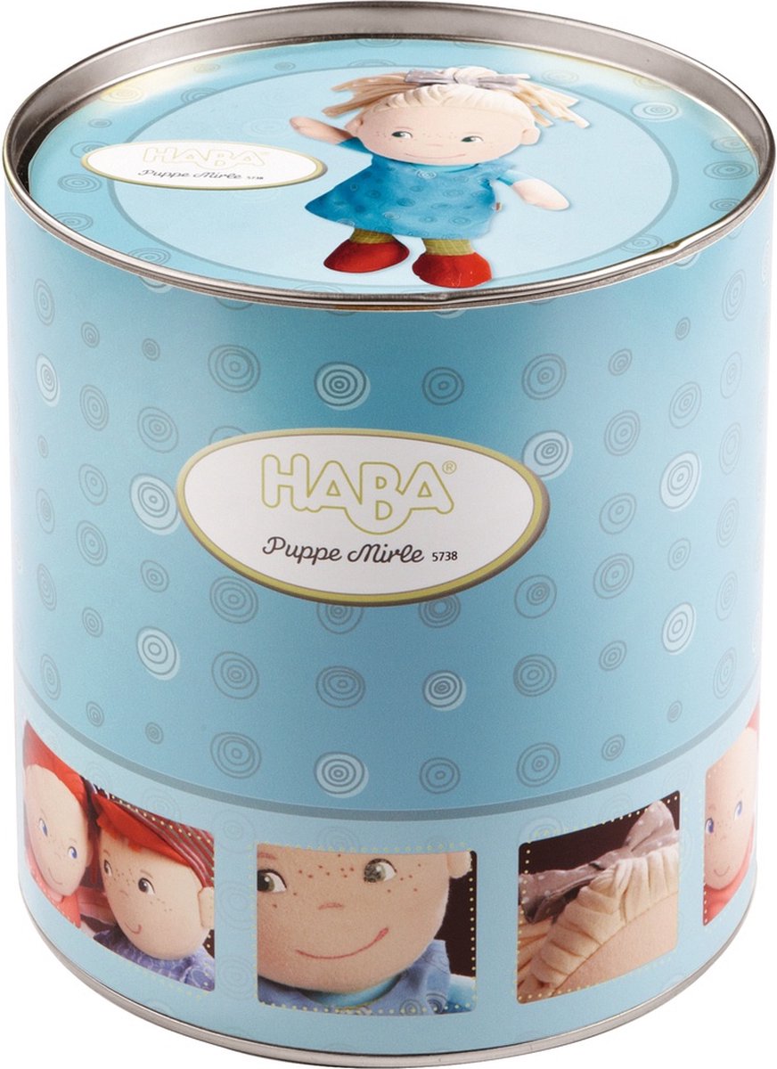 pop in stof verpakt in cadeau-tonnetje - mirle HABA 20cm S
