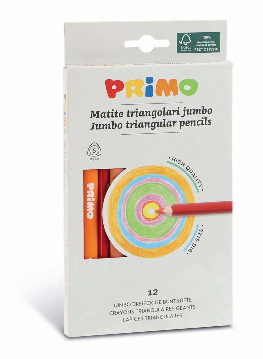 12 3-zijdige jumbo kleurpotloden PRIMO
