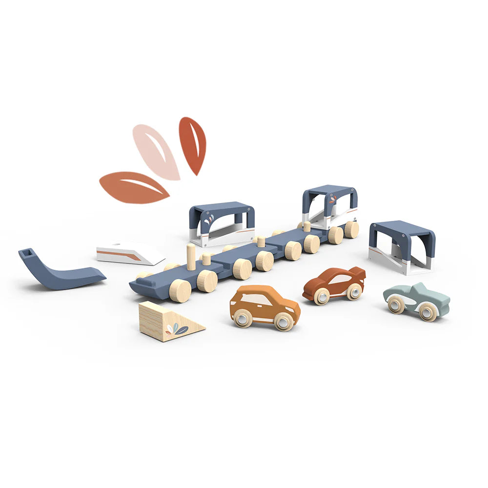 houten trein met 3 auto's