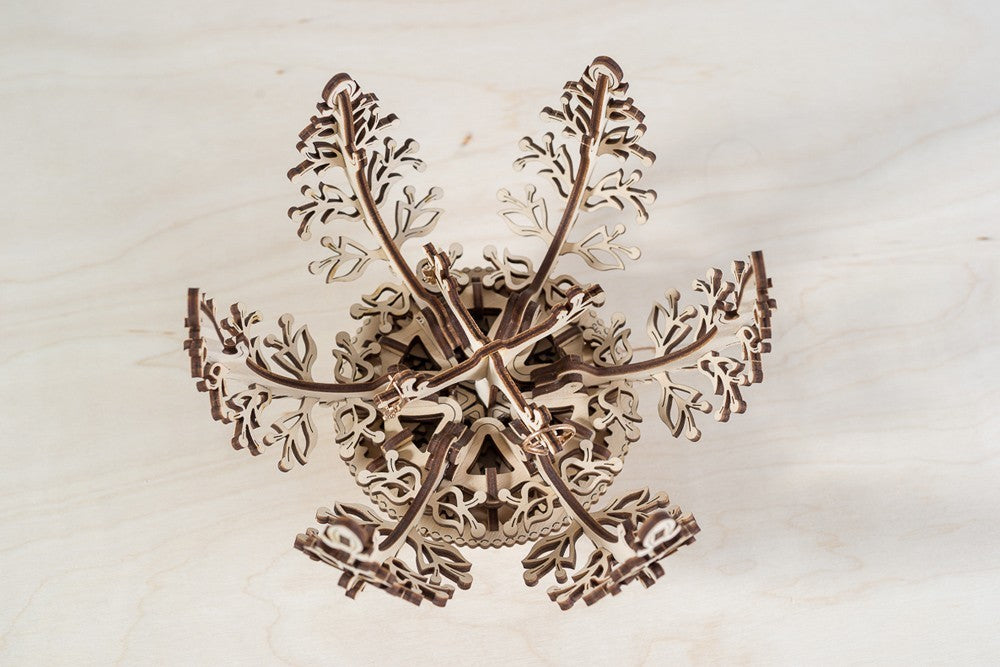 houten 3D puzzel juwelen-etui mechanische bloem - level : easy 101pc - puzzle en bois 3D fleur méchanique étui-bijoux