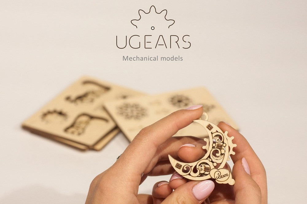 houten mini- 3D puzzel - U- fidgets gearsmas/happy new gear - mini-puzzle 3D en bois