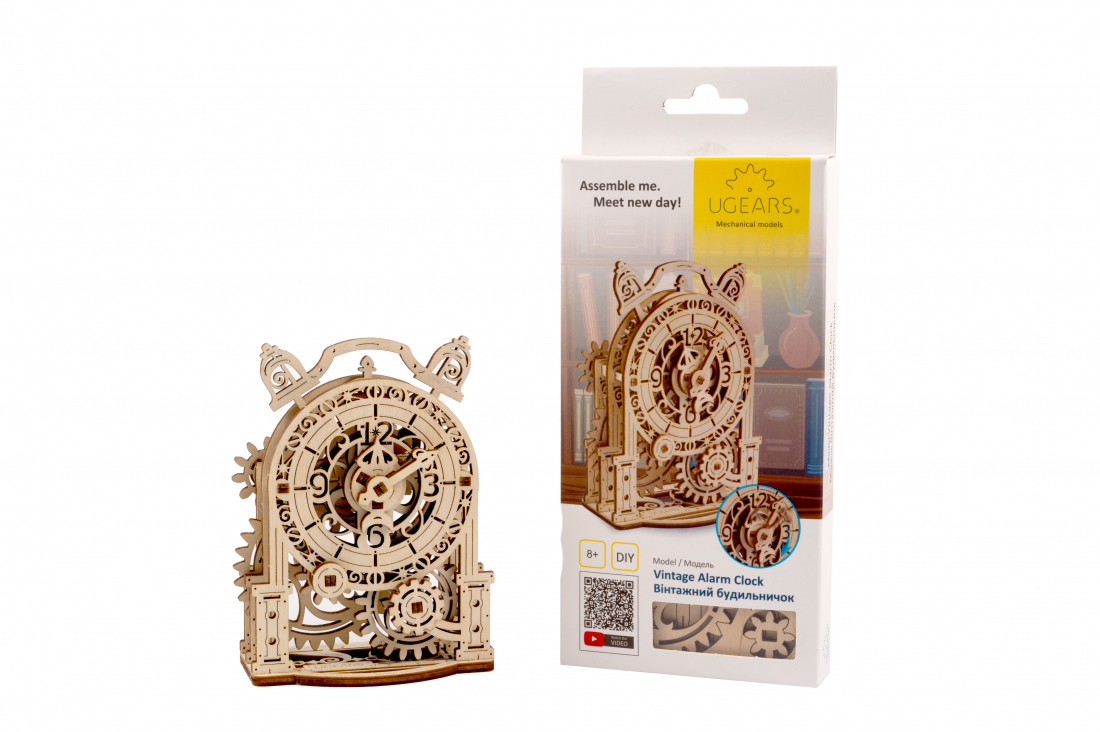 houten 3D puzzel vintage wekker - vintage alarm clock 43pc - puzzle en bois 3D réveil