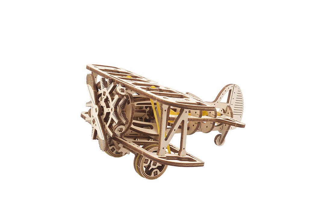houten 3D puzzel vliegtuig tweedekker - mini-biplane level : easy 84pc - puzzle en bois 3D avion biplan mini