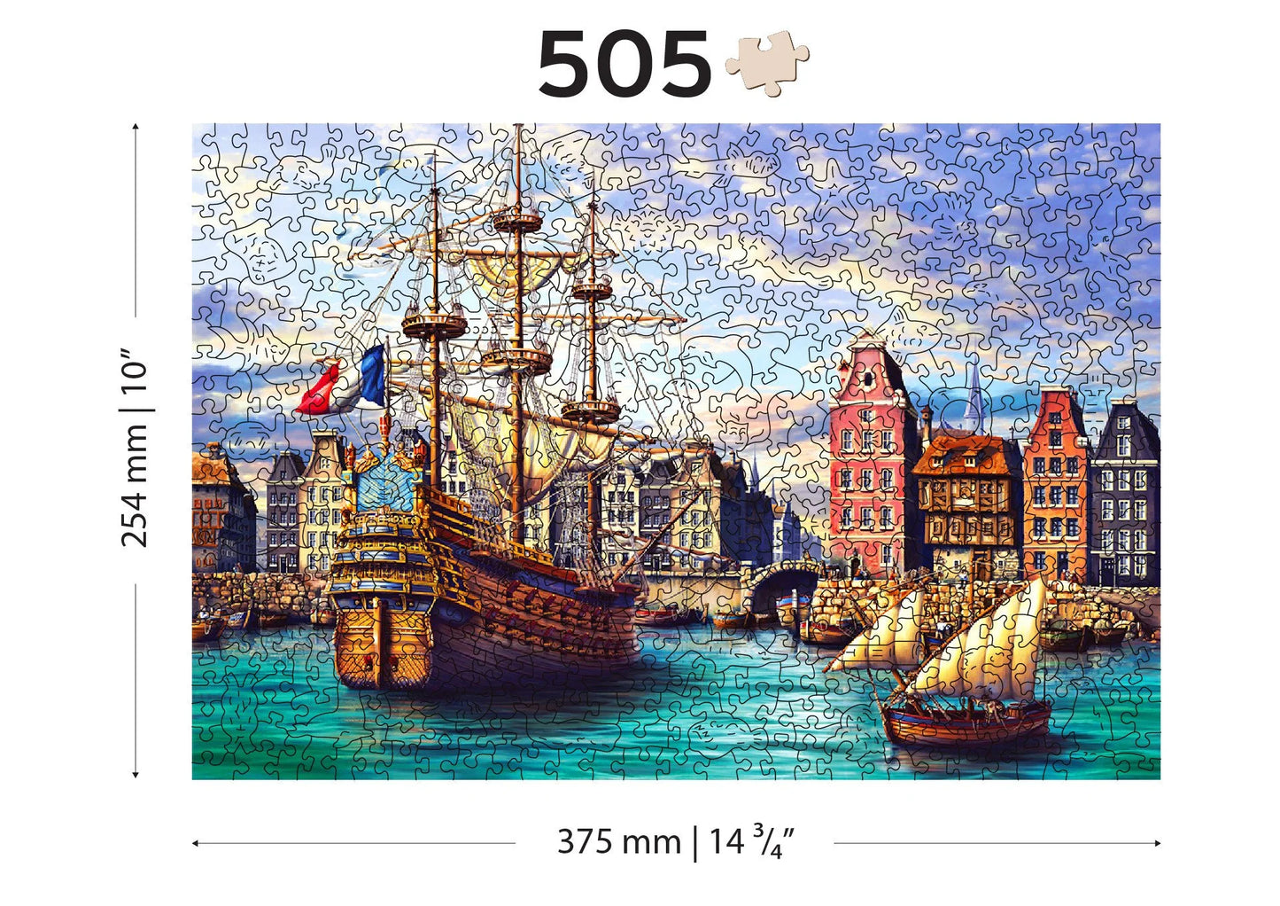 houten legpuzzel oude schepen in haven - 505pc - puzzle en bois vieux bateaux dans le port