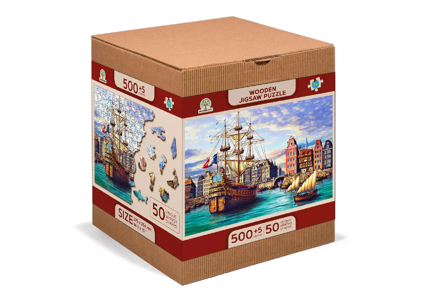 houten legpuzzel oude schepen in haven - 505pc