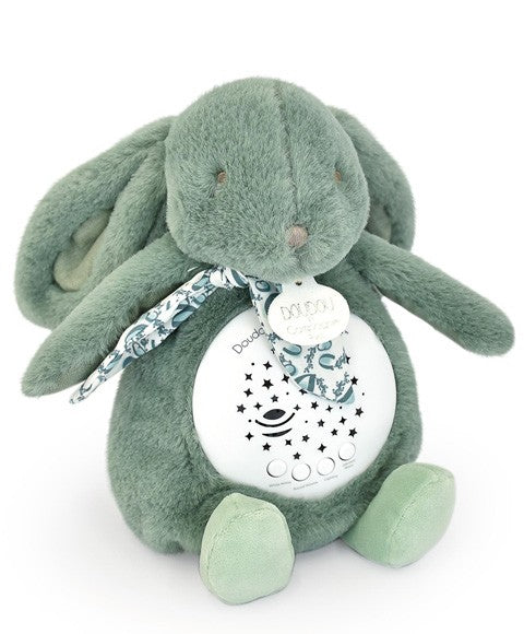 zacht pluche konijn donkergrijs met muziek en sterrenprojectie doudou & cie