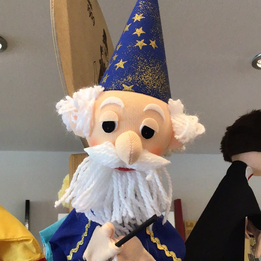 handpop tovenaar blauw - marionette à main magicien bleu