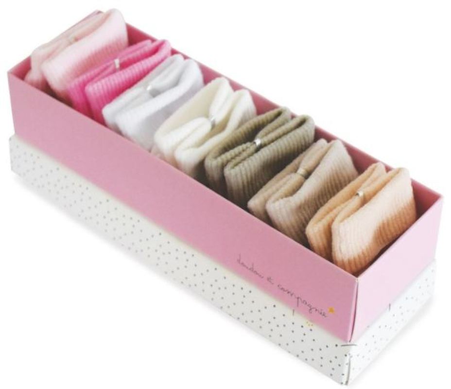 weekvoorraad babykousjes - taupe / rose - semainier chaussettes bébé