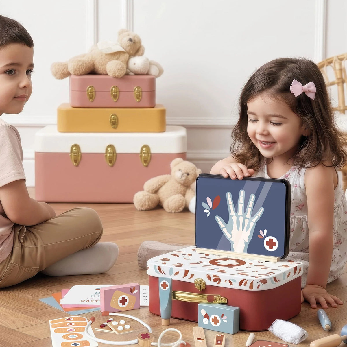 mallette de médecin avec set médical en bois