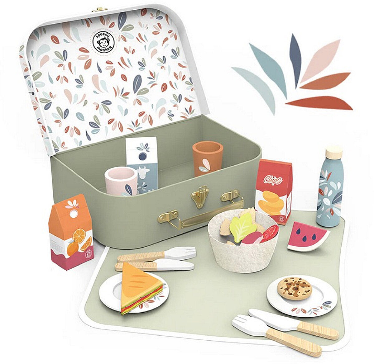 Ensemble de pique-nique en bois dans une valise SPEEDY MONKEY