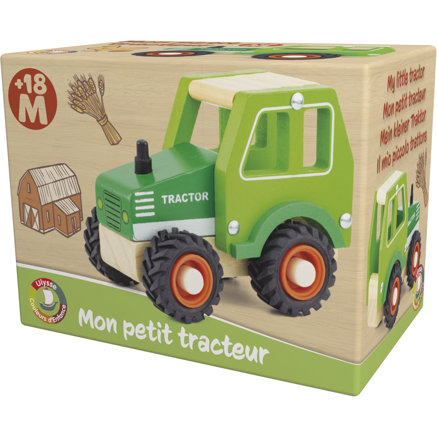 tracteur en bois vert