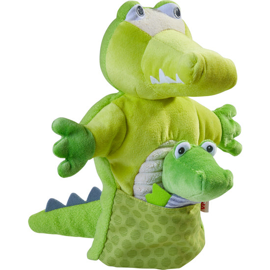 handpop krokodil met baby - marionette à main crocodile avec bébé