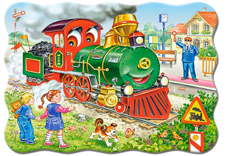 puzzel in karton 30pc de groene locomotief