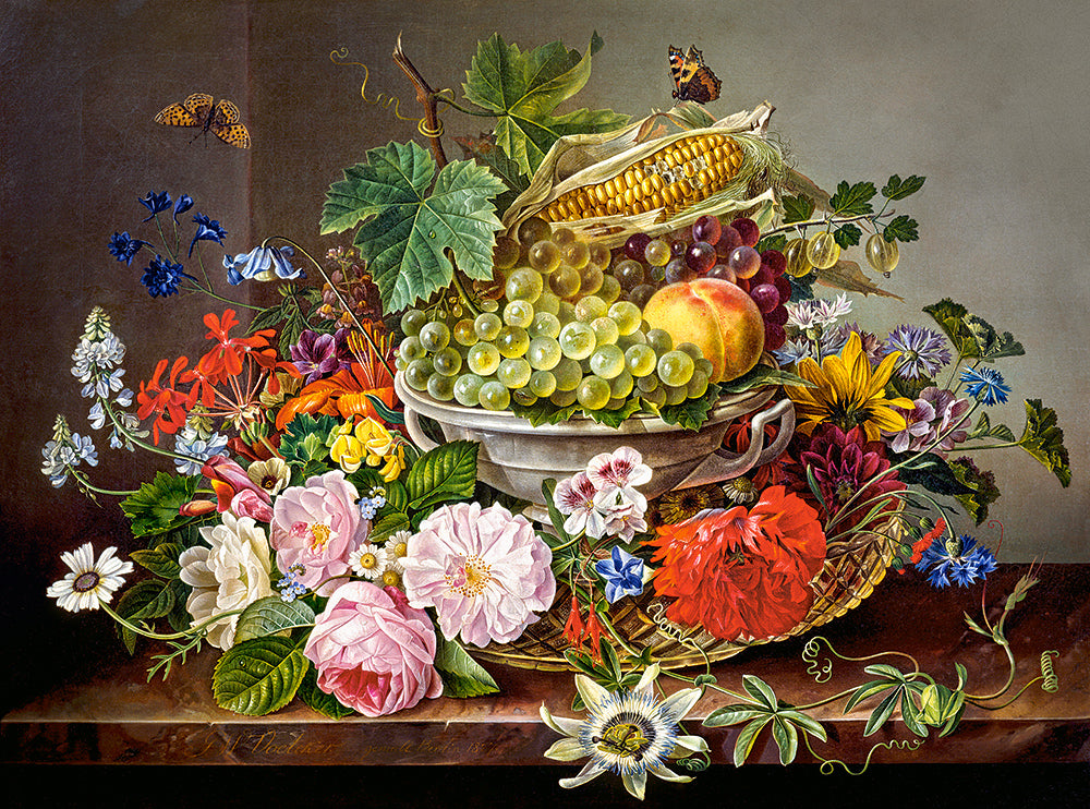 puzzel still life with flowers and fruit basket 2000pc