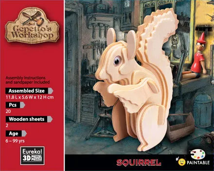 puzzel 3D hout eekhoorn - gepetto's squirrel 3D puzzel - puzzle en bois 3D écureuil
