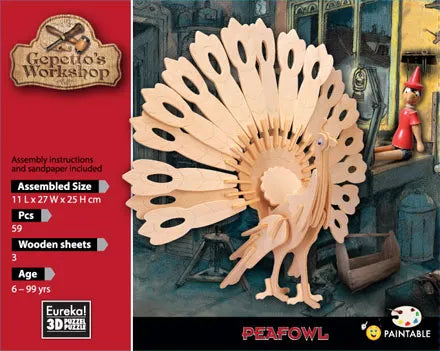 puzzel 3D hout pauw - gepetto's peafowl 3D puzzel - puzzle en bois 3D paon