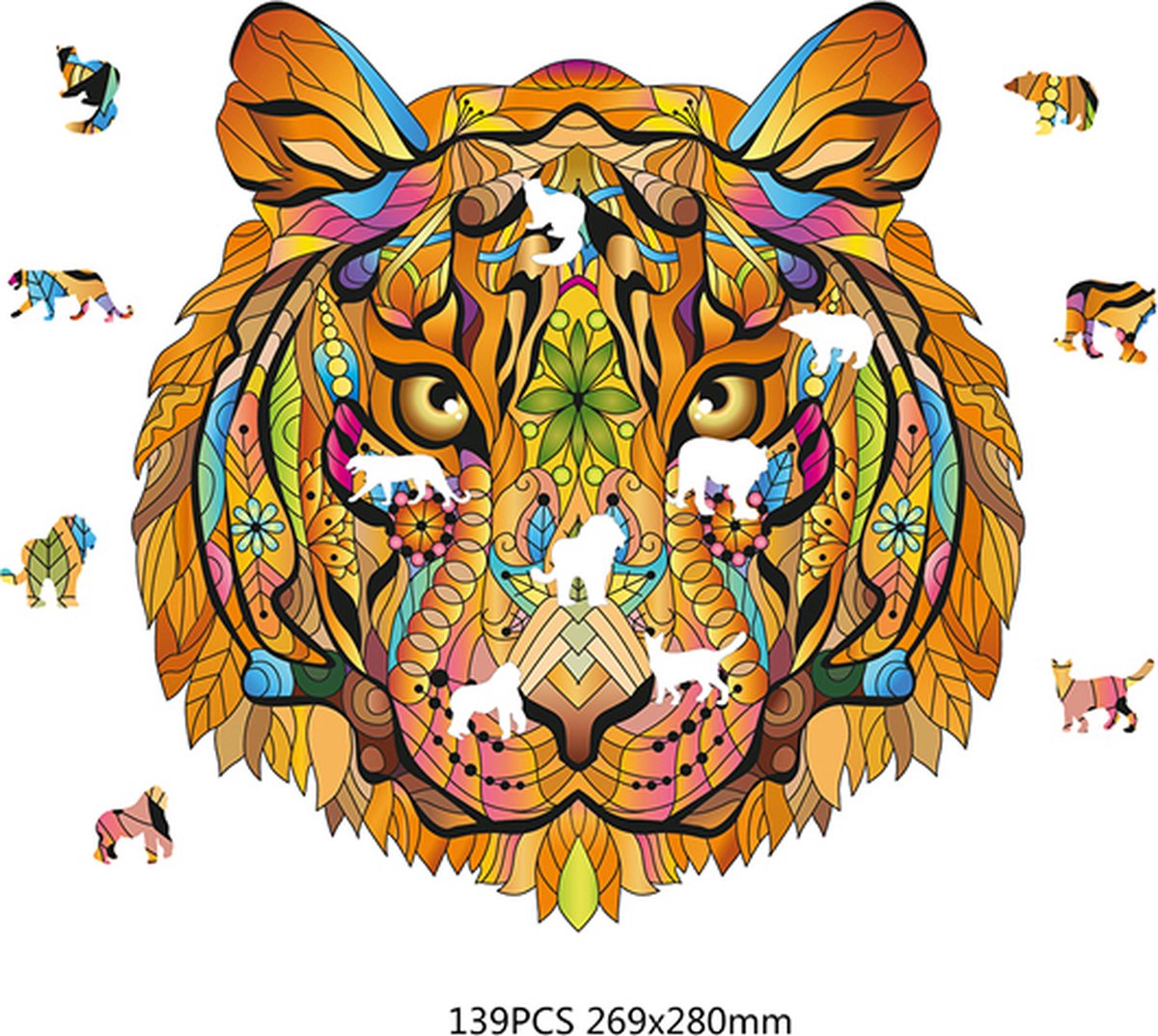 2D-puzzel tijger in hout 138pc