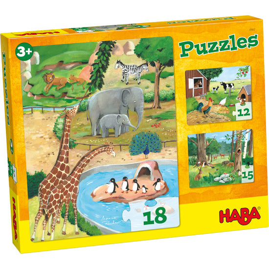 set van 3 puzzels dieren - set de 3 puzzles animals