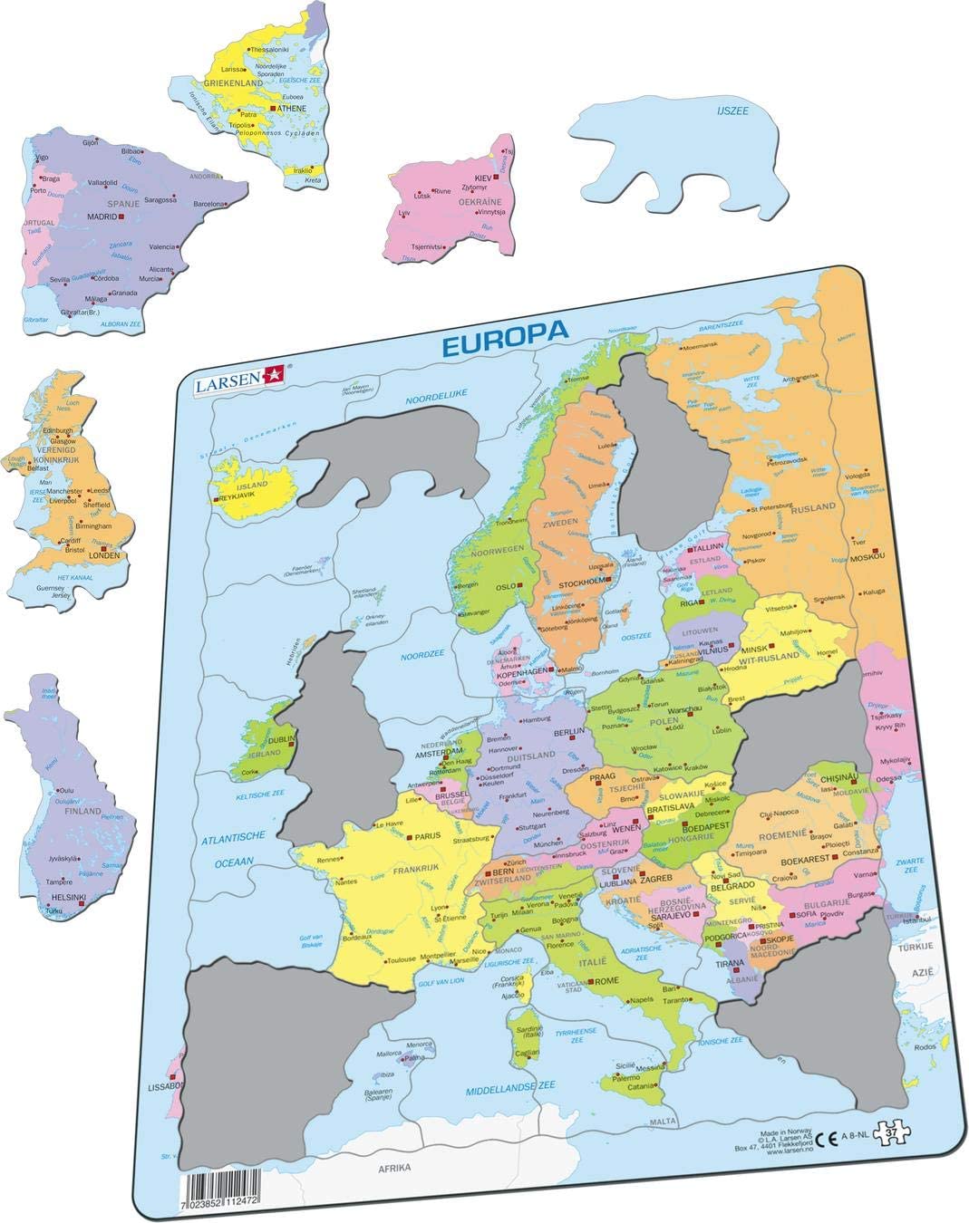 Puzzel in karton kaart Europa 37 stuks - NED