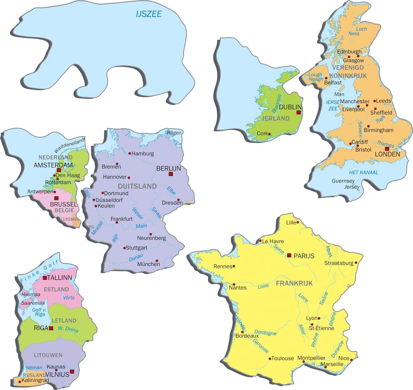 Puzzel in karton kaart Europa 37 stuks - NED