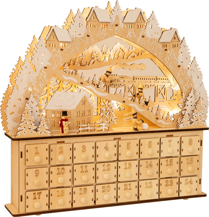 adventkalender in hout - skiing fun - calendrier de l'Avent en bois
