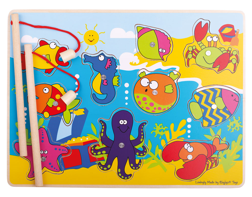 Visspel met magneten in puzzel, Jeu de peche aimenté en forme de puzzle