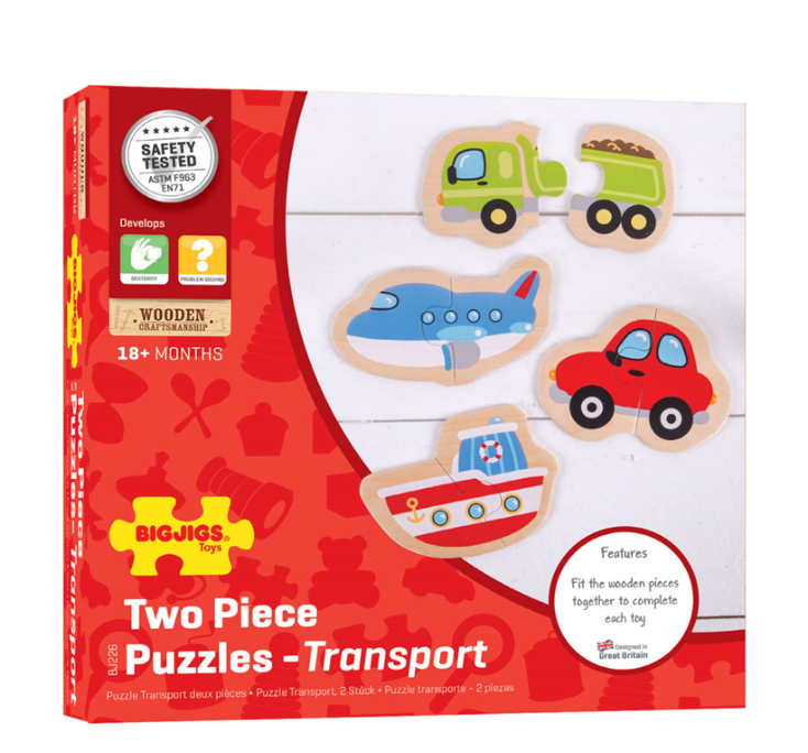 Vier puzzels in twee stukken Thema transport - 4 Puzzles en 2 pièces.