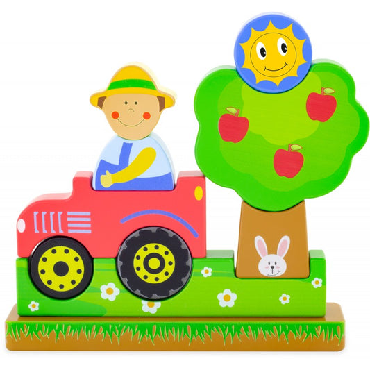 Stapeltoren boer op tractor, puzzle magnet tracteur