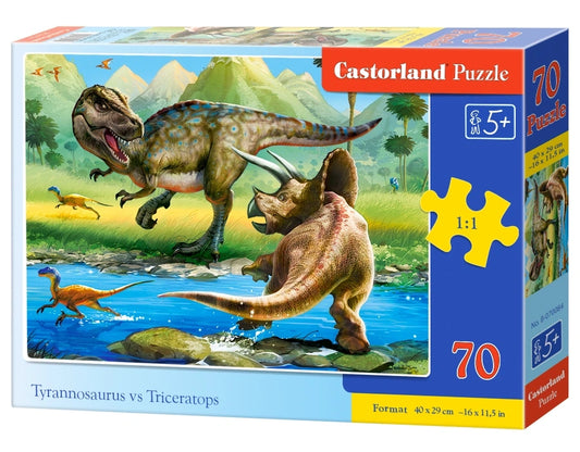 puzzle Tyrannosaure contre tricératops 70pc