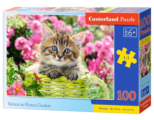 puzzle Chaton dans un jardin fleuri 100pc