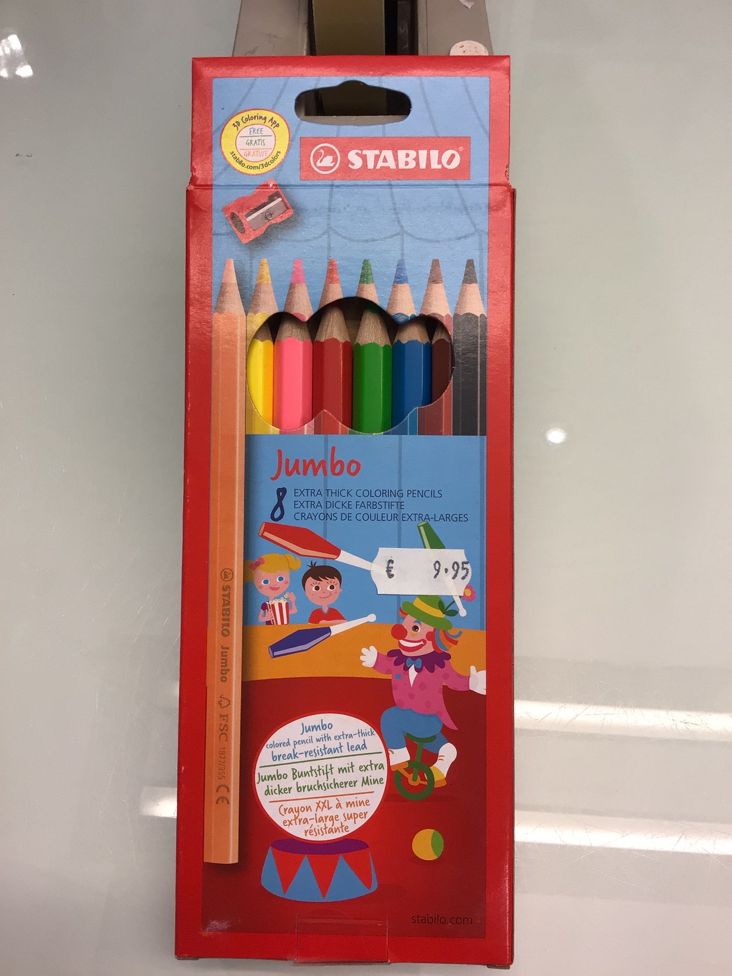Crayons de couleur jumbo STABILO, 8 crayons avec taille-crayon