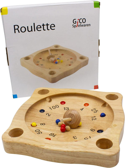 roulette in hout met tol en houten kogels