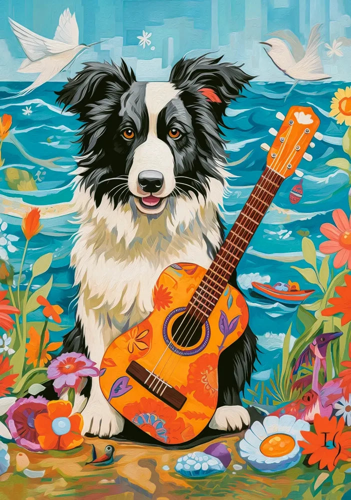 Puzzel collie, guitar and the sea 500pc