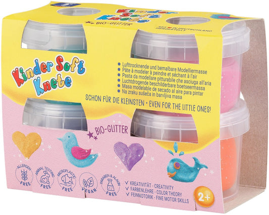 Pâte à modeler souple pour enfants paillettes bio 4X 80gr