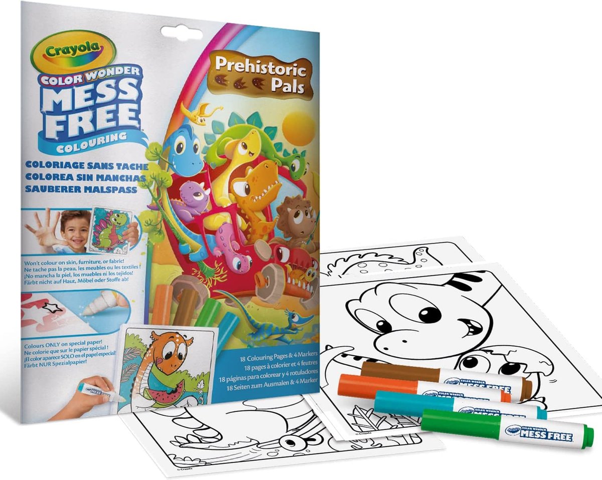 dino's 'prehistoric pals' set kleurboek met stiften colorwonder CRAYOLA