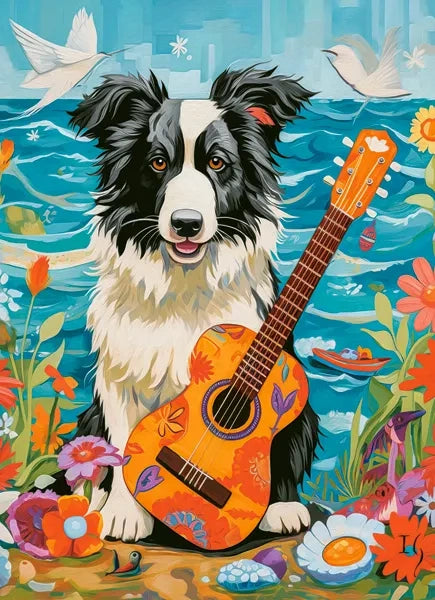 puzzel collie, guitar and the sea 100pc