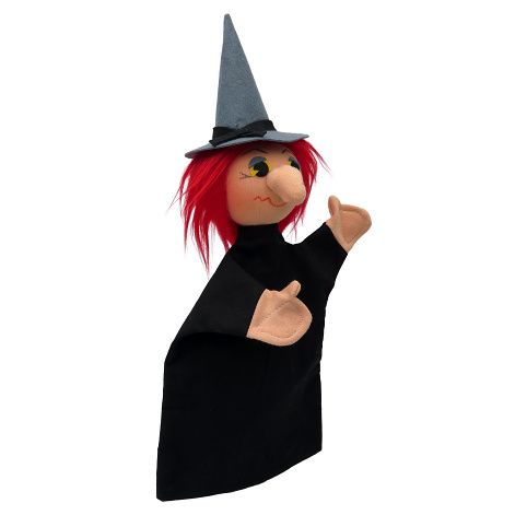 handpop heks zwart - black witch 35 cm - marionette à main sorcière noir