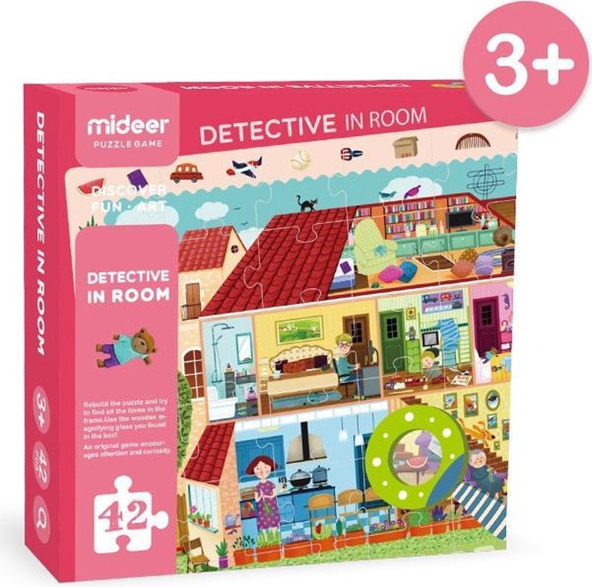 puzzle detective in room met vergrootglas