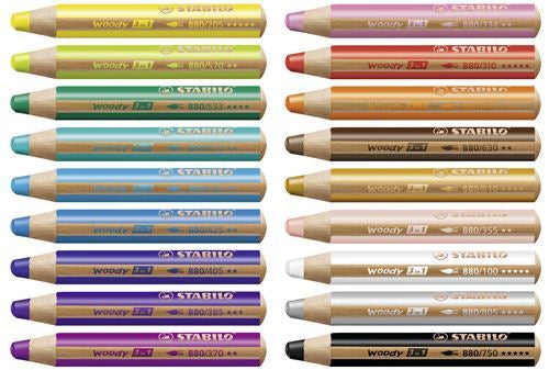 18 gros crayons de couleur STABILO woody 1 taille-crayon et 1 pinceau